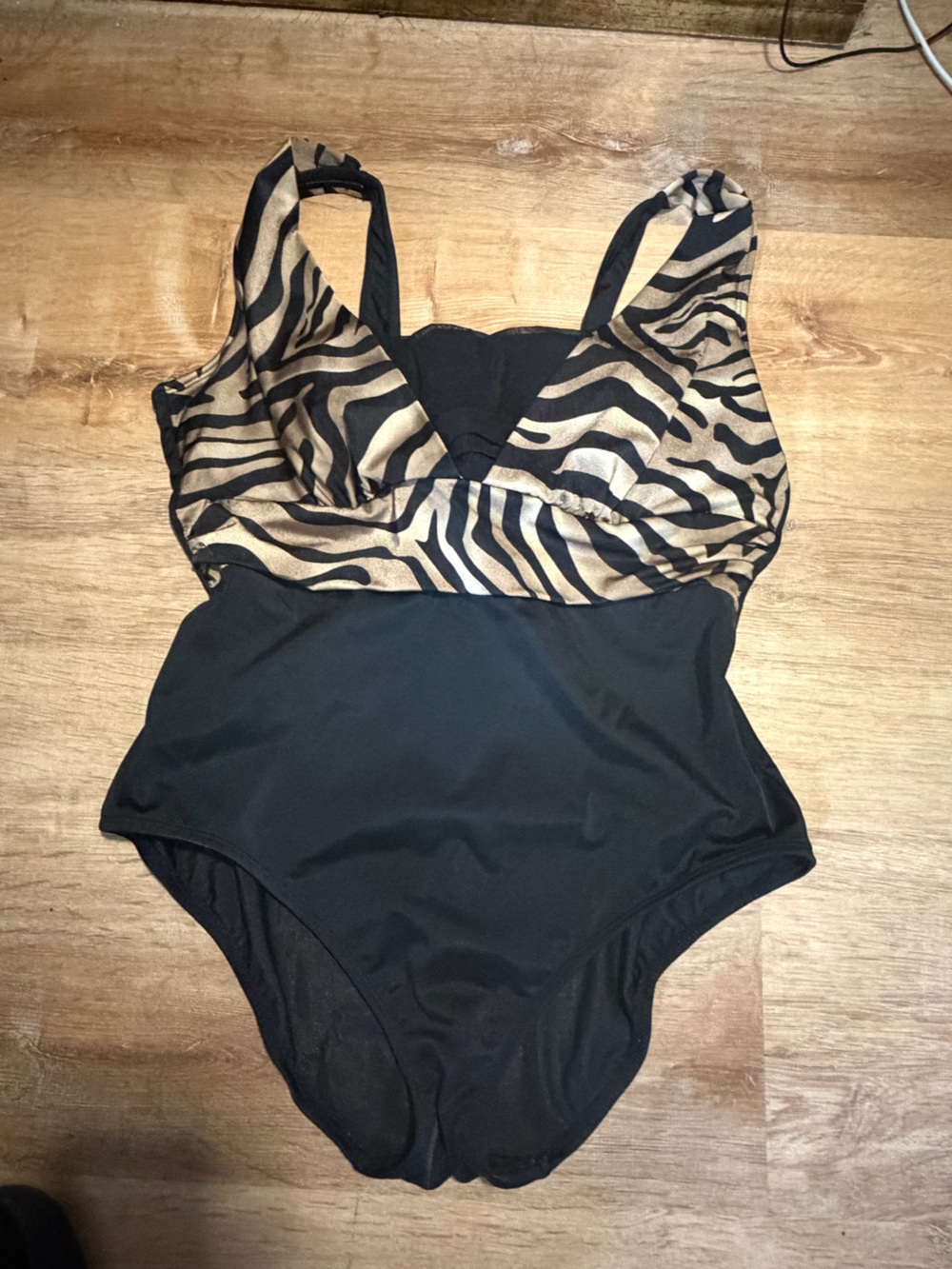 Croft & Barrow Black Swimsuit with Tiger-Print Accent